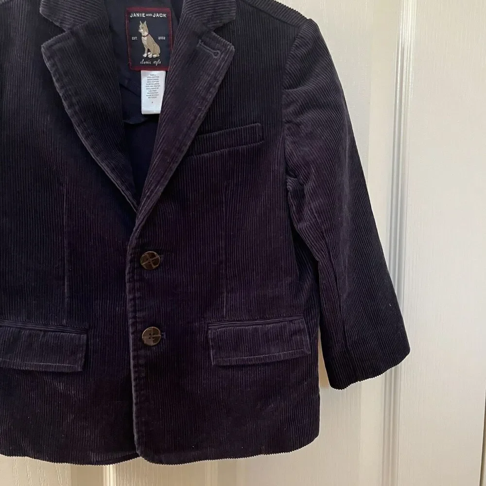 Janie and Jack School Bound Navy Blue Corduroy Blazer Elbow Patches Boys Size 3